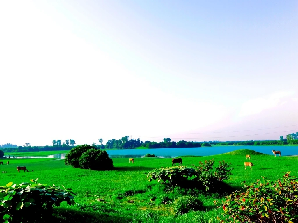 A clean, pristine natural landscape with clear water and healthy flora, representing environmental protection.